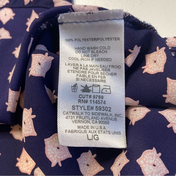 Pleione Pullover Split Neck Blouse Blue Pink Sz L - Picture 7 of 8